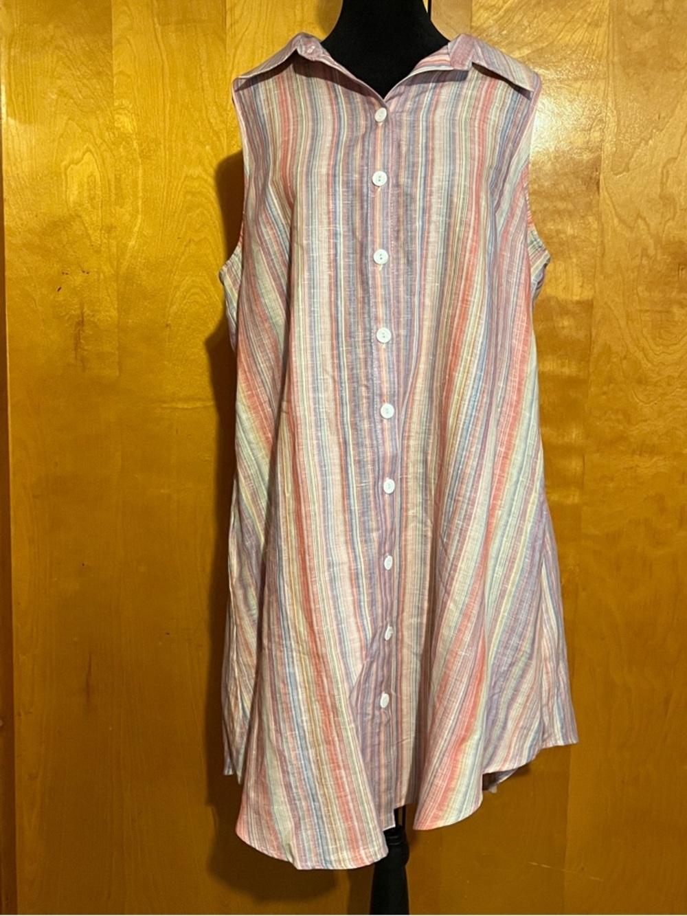 BOHO CHIC XL Sleeveless Button-Front Midi Dress in Pastel Stripe